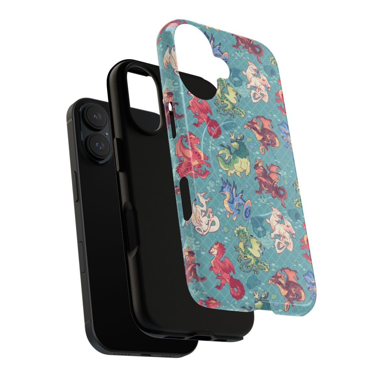 Chromatic dragon phone case with teal and aqua color patterns - Layers