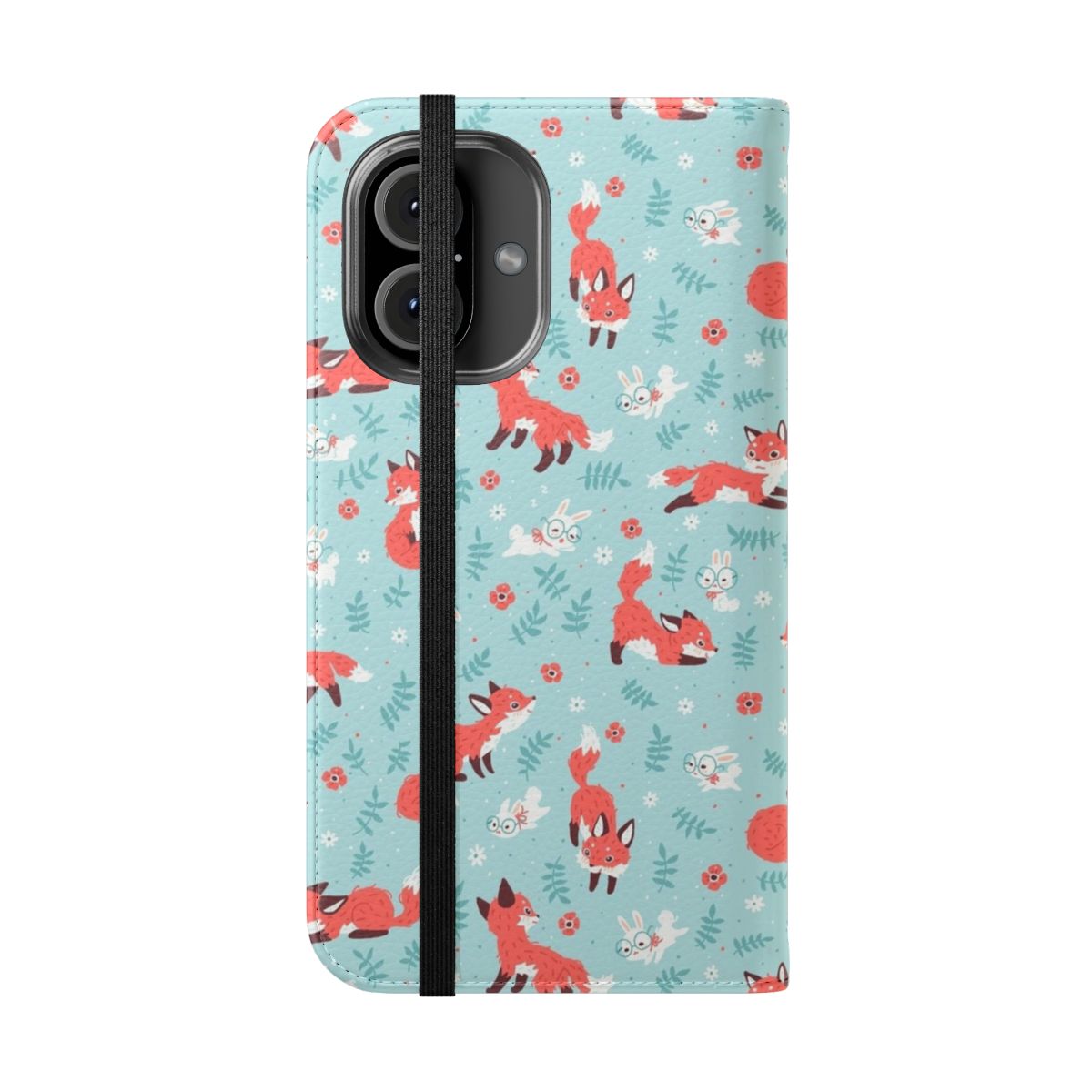 Whimsical fantasy animal phone case cover with a fox and bunny design - Folded Front