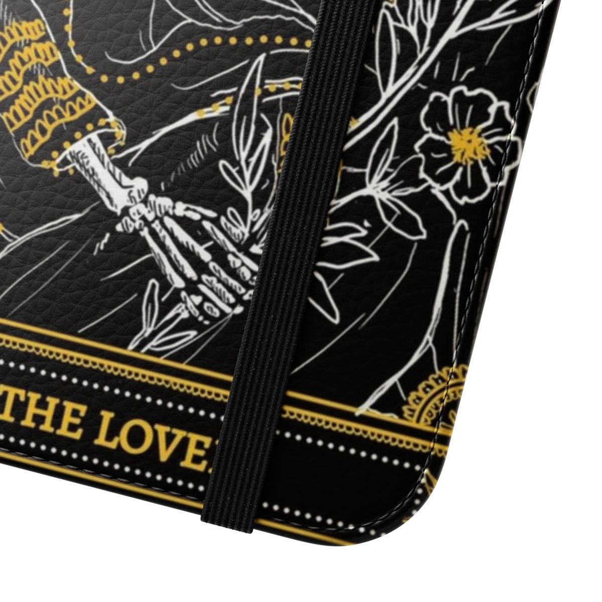 Dark Gothic Tarot Card Inspired Flip Phone Case with Skeleton Imagery - Close Up