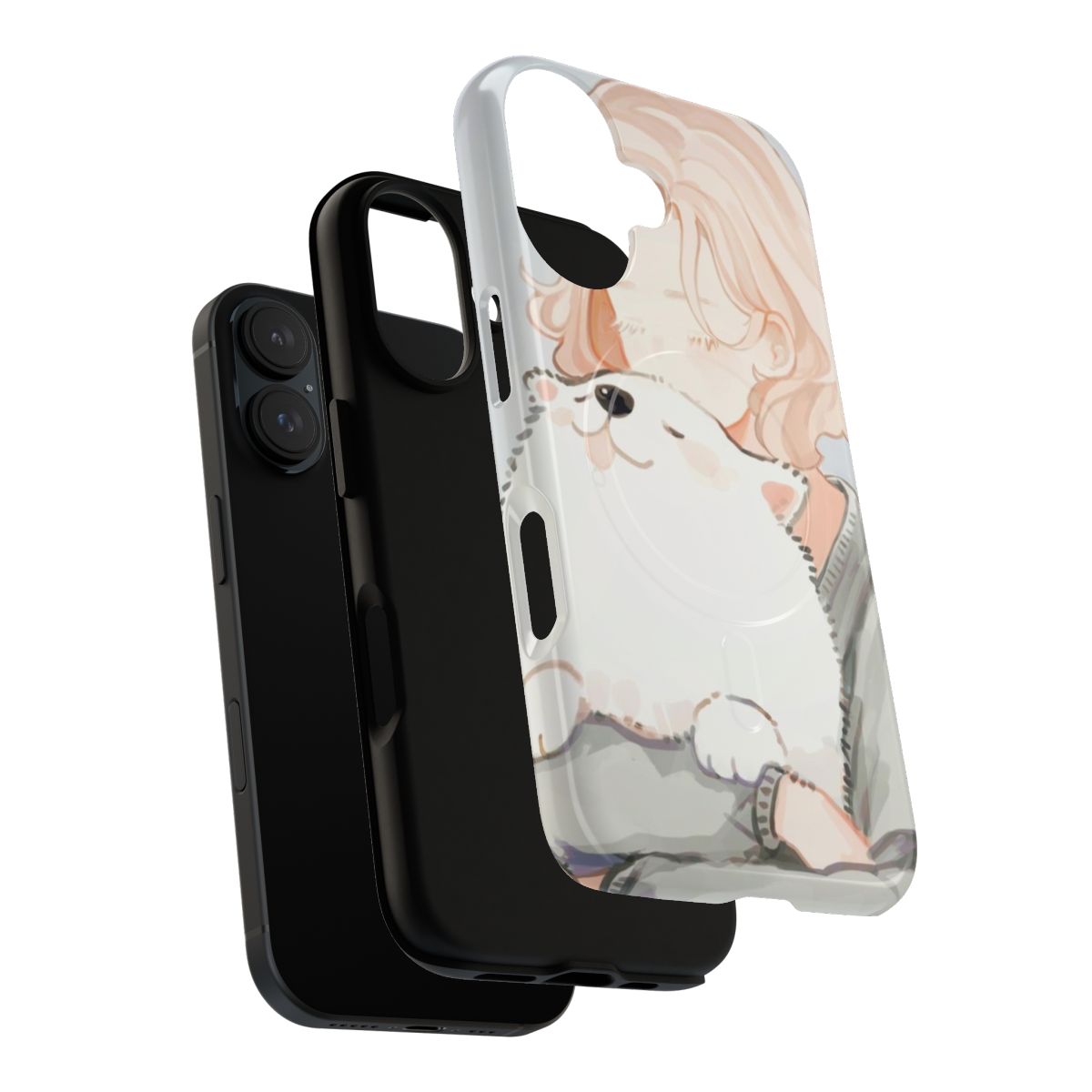 Magnetic tough phone case with a dog or girl design - Layers