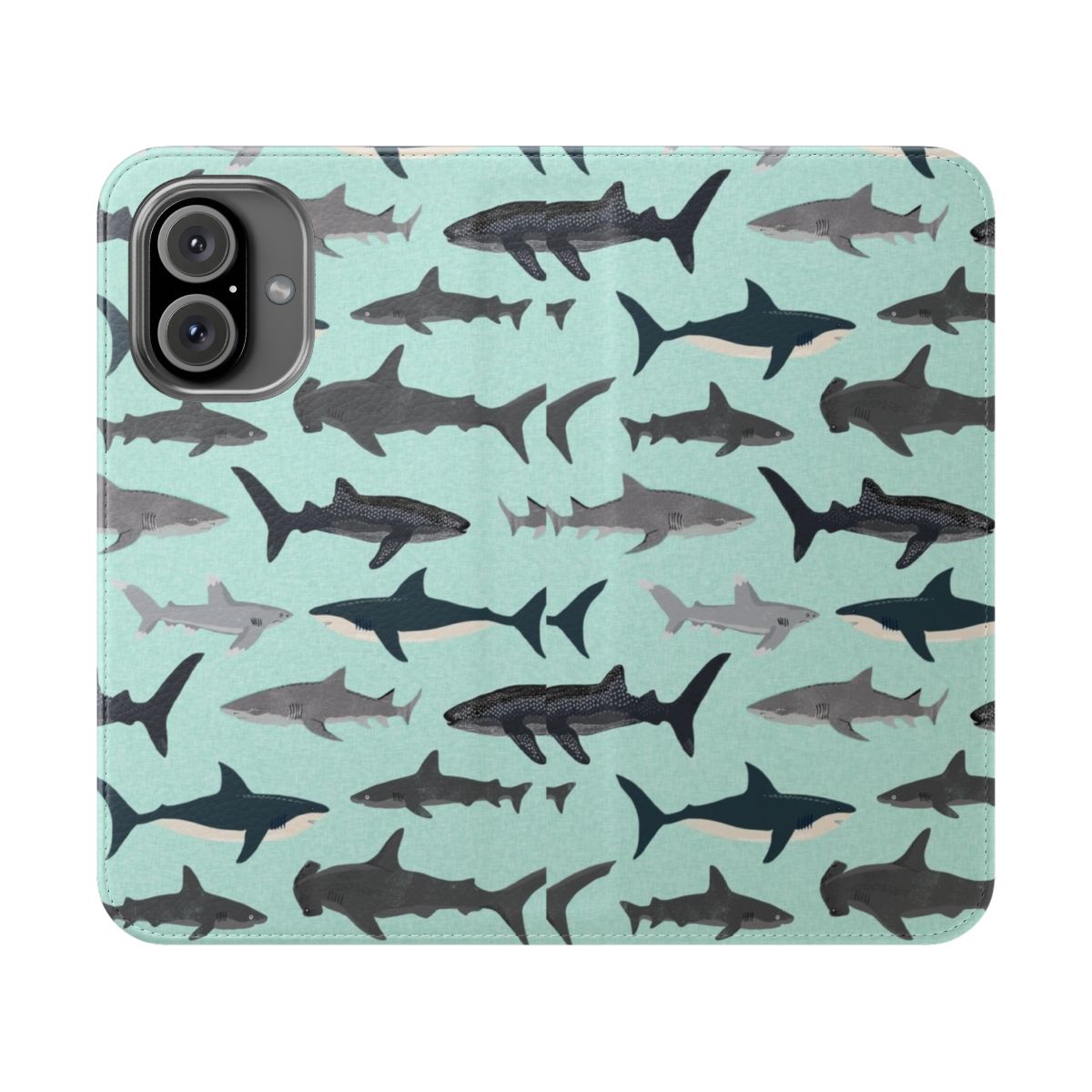 Vibrant illustration of a great white shark swimming in the ocean, perfect for a phone case