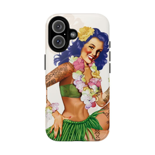 Retro Hawaiian-inspired magnetic tough phone case with pinup girl design