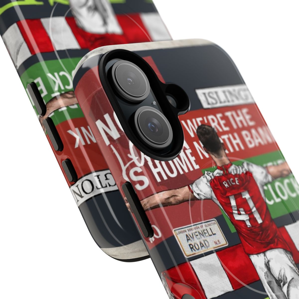 Magnetic tough phone case featuring a football design for North London football fans - Detail