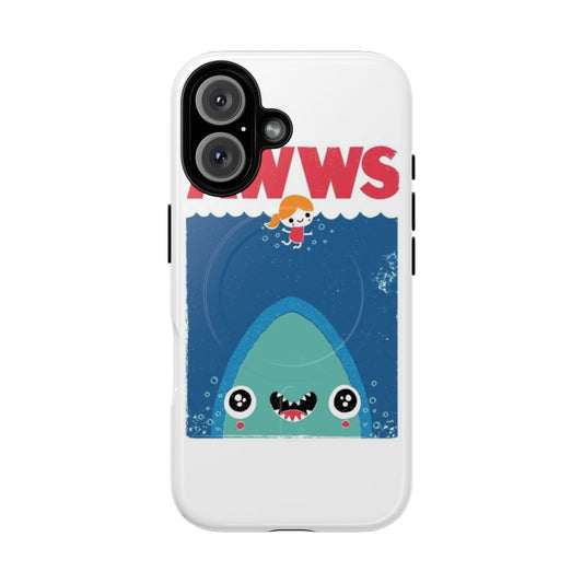 Magnetic tough phone case with a kawaii shark design