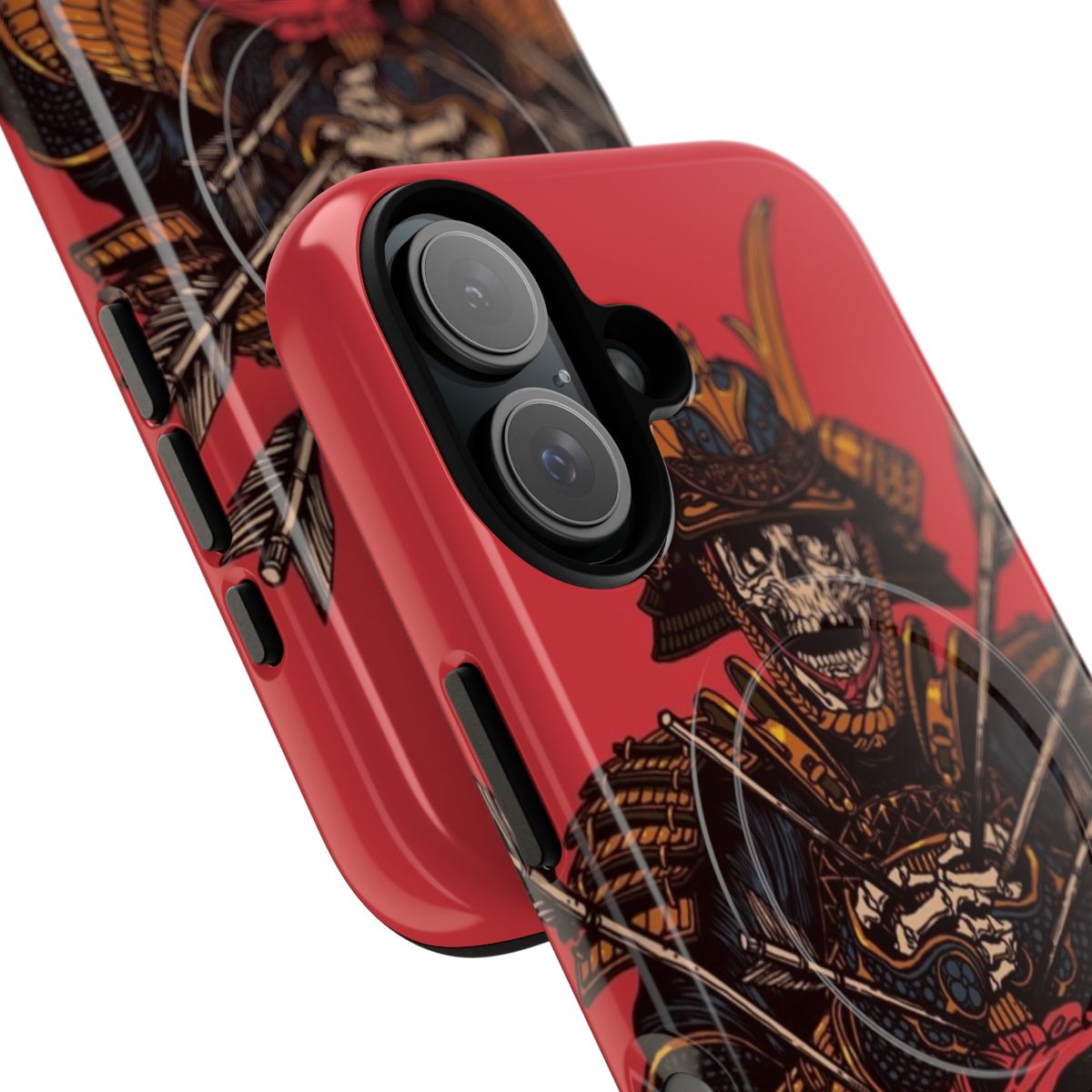 Magnetic tough phone case featuring a minimalist silhouette design of a Japanese warrior or samurai. - Detail