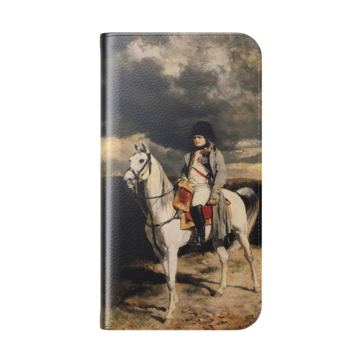 Flip cover phone case featuring a portrait of Napoleon Bonaparte on horseback - Folded Back