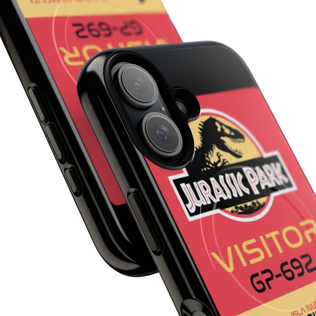 Vintage-style phone case with Jurassic World-inspired dinosaur design - Detail