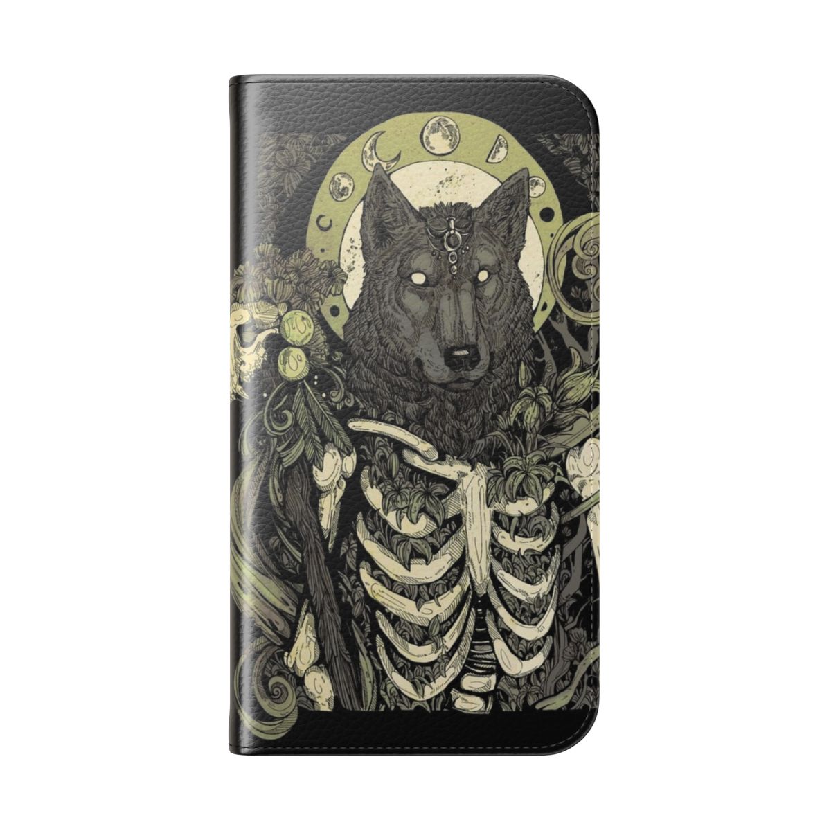 Dark fantasy werewolf skull and bones design on a flip cover phone case - Folded Back