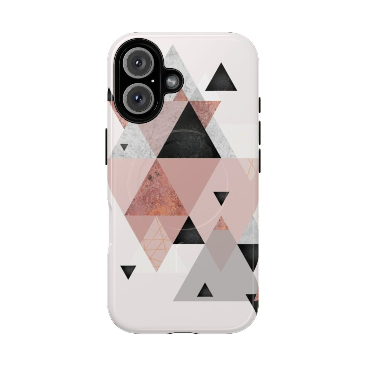 Geometric pattern phone case in blush pink and rose gold with a textured, modern design