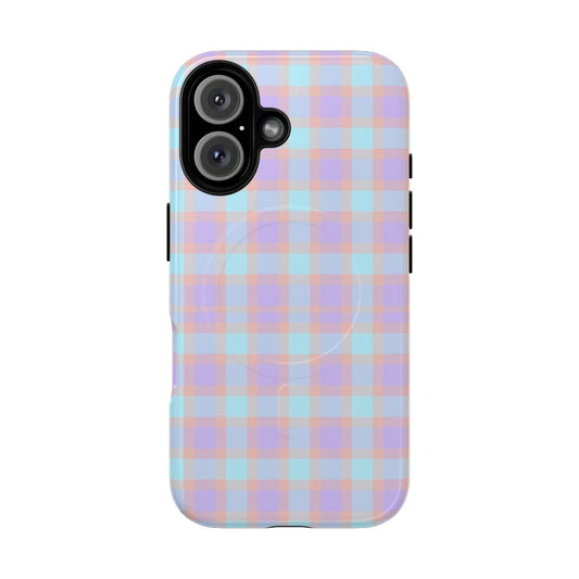 Multicolor plaid pattern phone case with magnetic closure