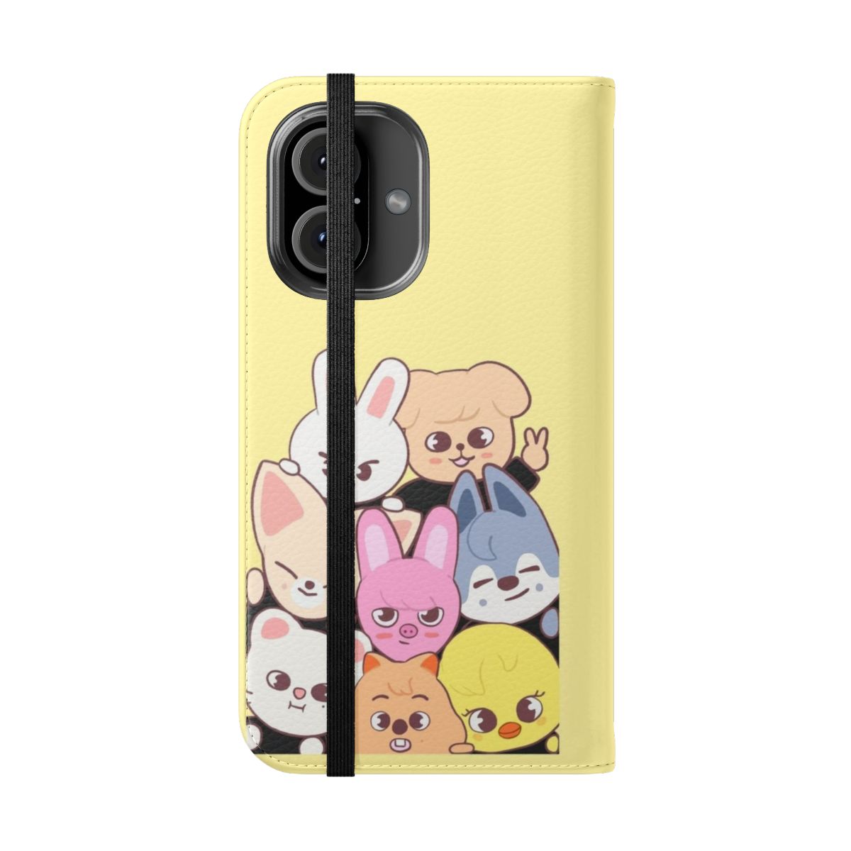 Stray Kids-inspired flip cover phone case with characters - Folded Front