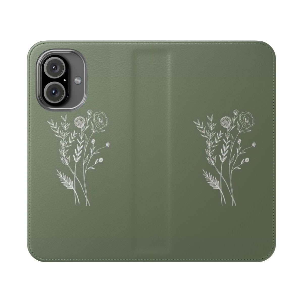 Sage green phone case with aesthetic floral design