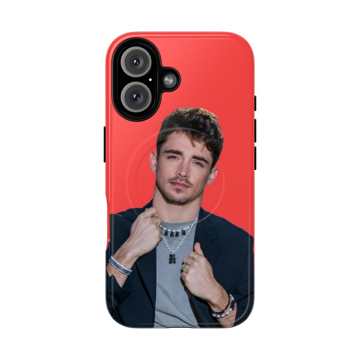 Stylish phone case featuring Formula 1 driver Charles Leclerc and the Scuderia logo