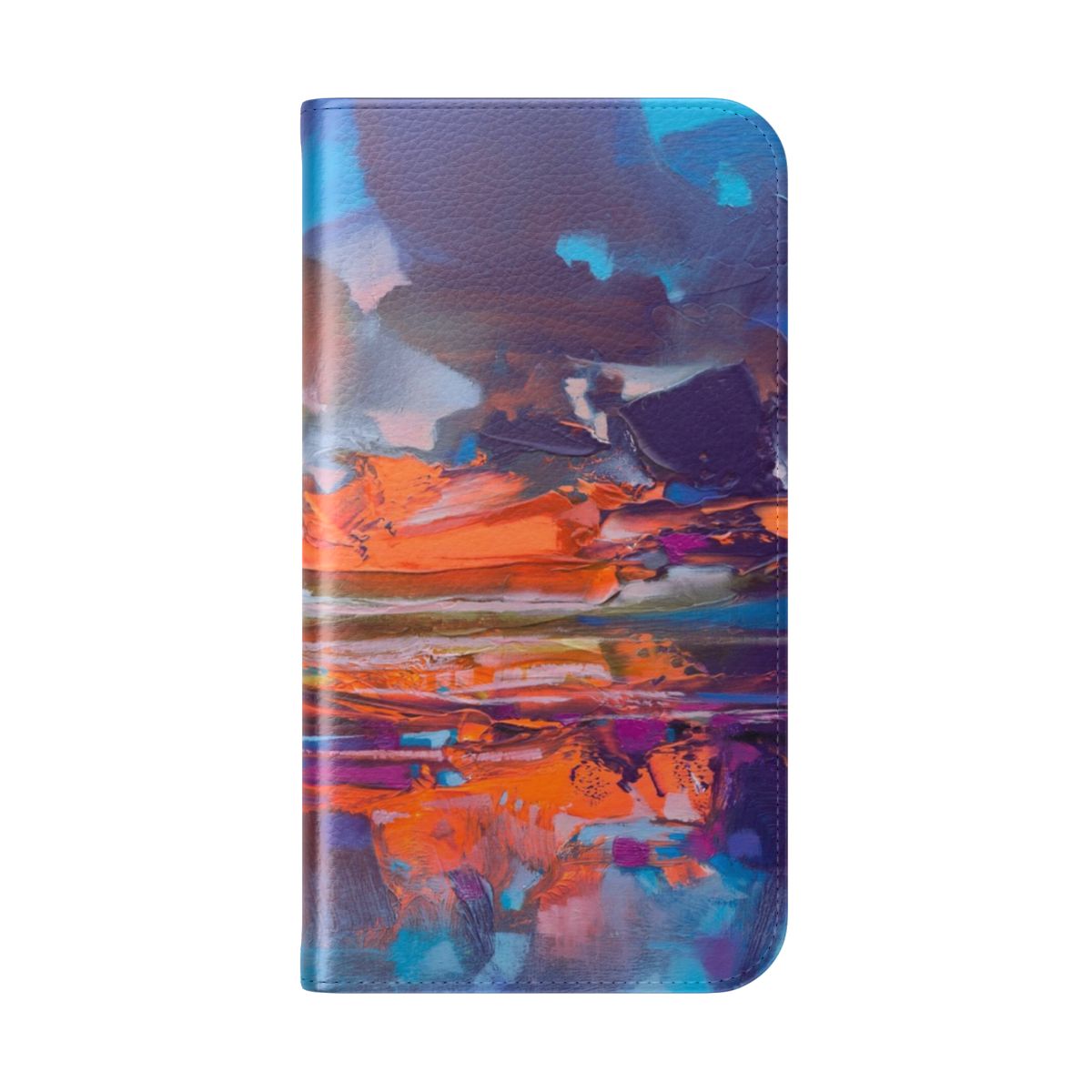 Vibrant and colorful phone case featuring a Scottish landscape with atmospheric clouds and a vibrant sky, evoking a sense of optimistic hope. - Folded Back