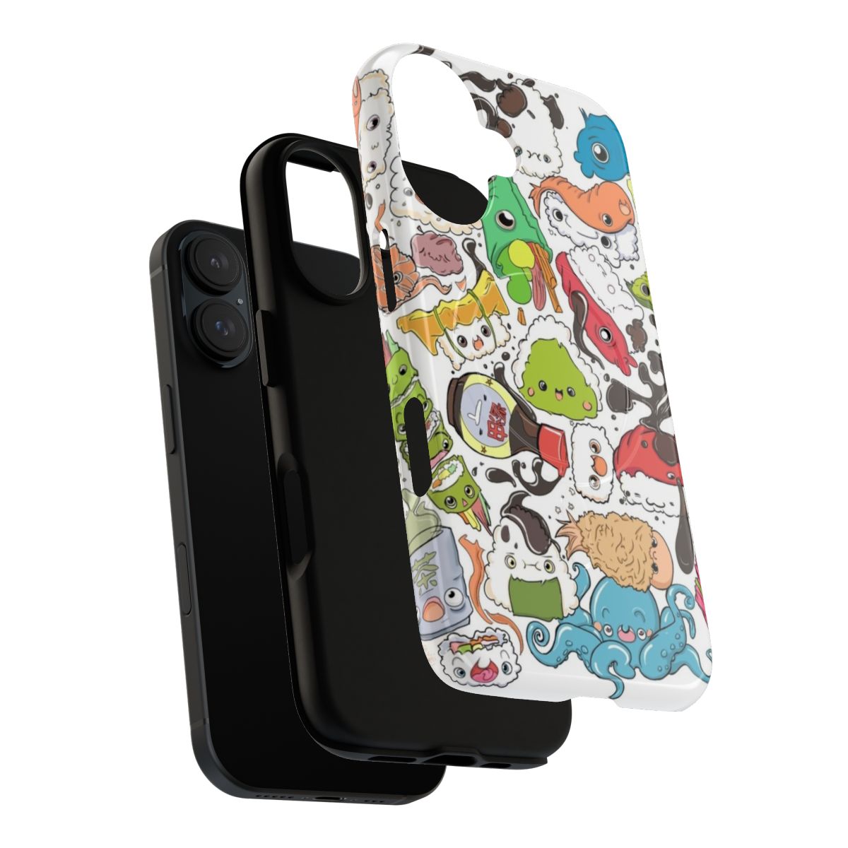 Vibrant anime-style illustration of sushi, ginger, and green tea on a protective phone case - Layers