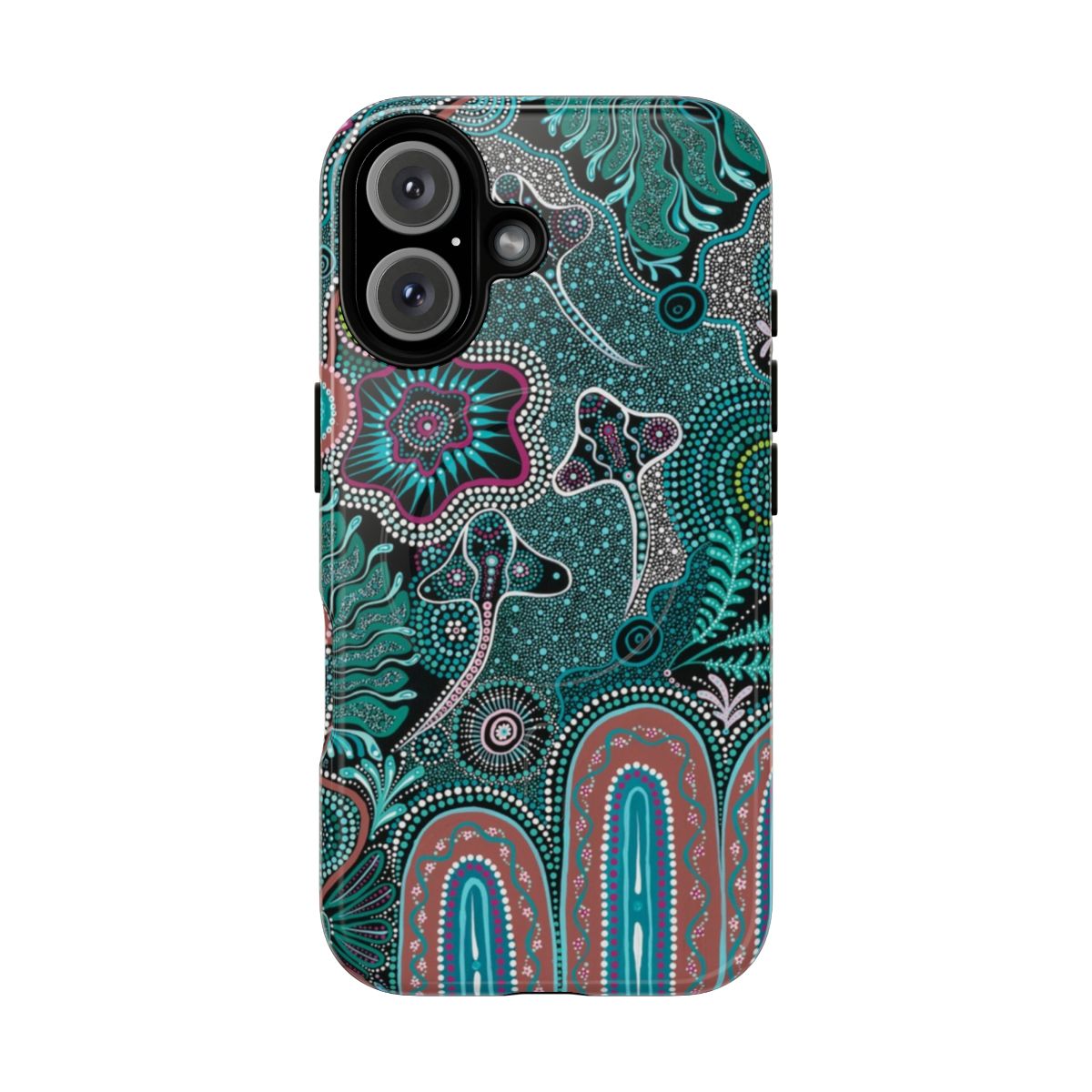 Colorful magnetic phone case with vibrant aboriginal dot art design