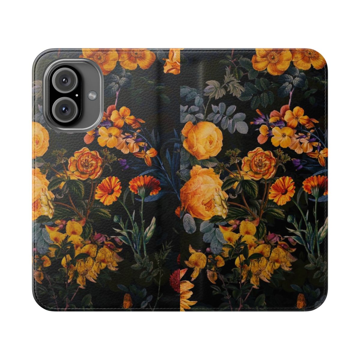 Vintage botanical floral pattern on a black phone case cover