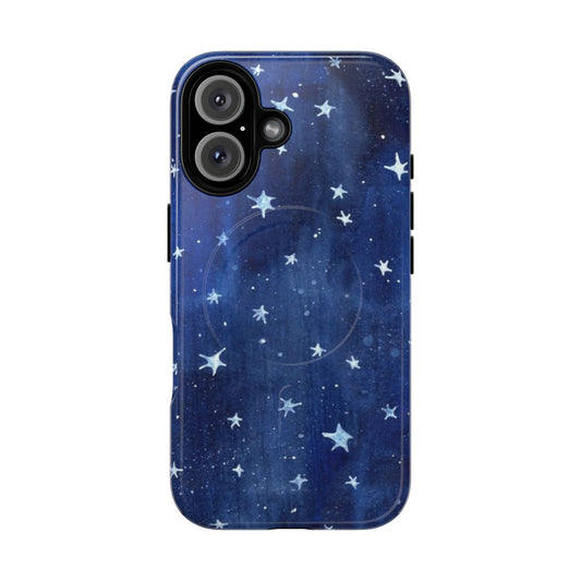 Starry night watercolor illustration on a magnetic phone case