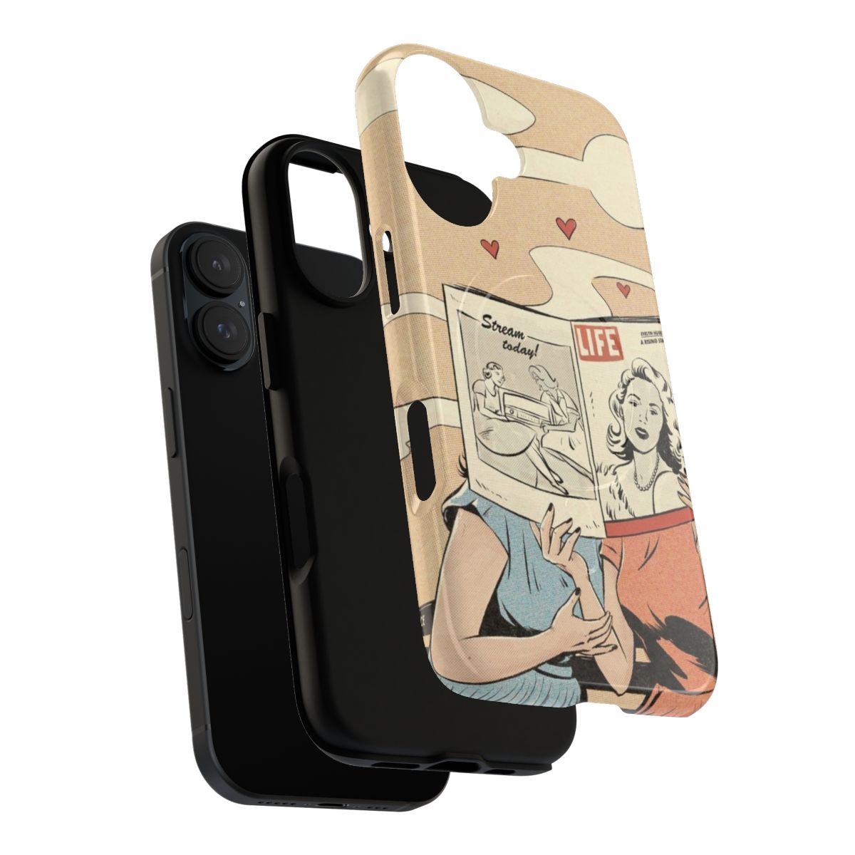 Vintage-inspired phone case with retro, sapphic-themed artwork - Layers