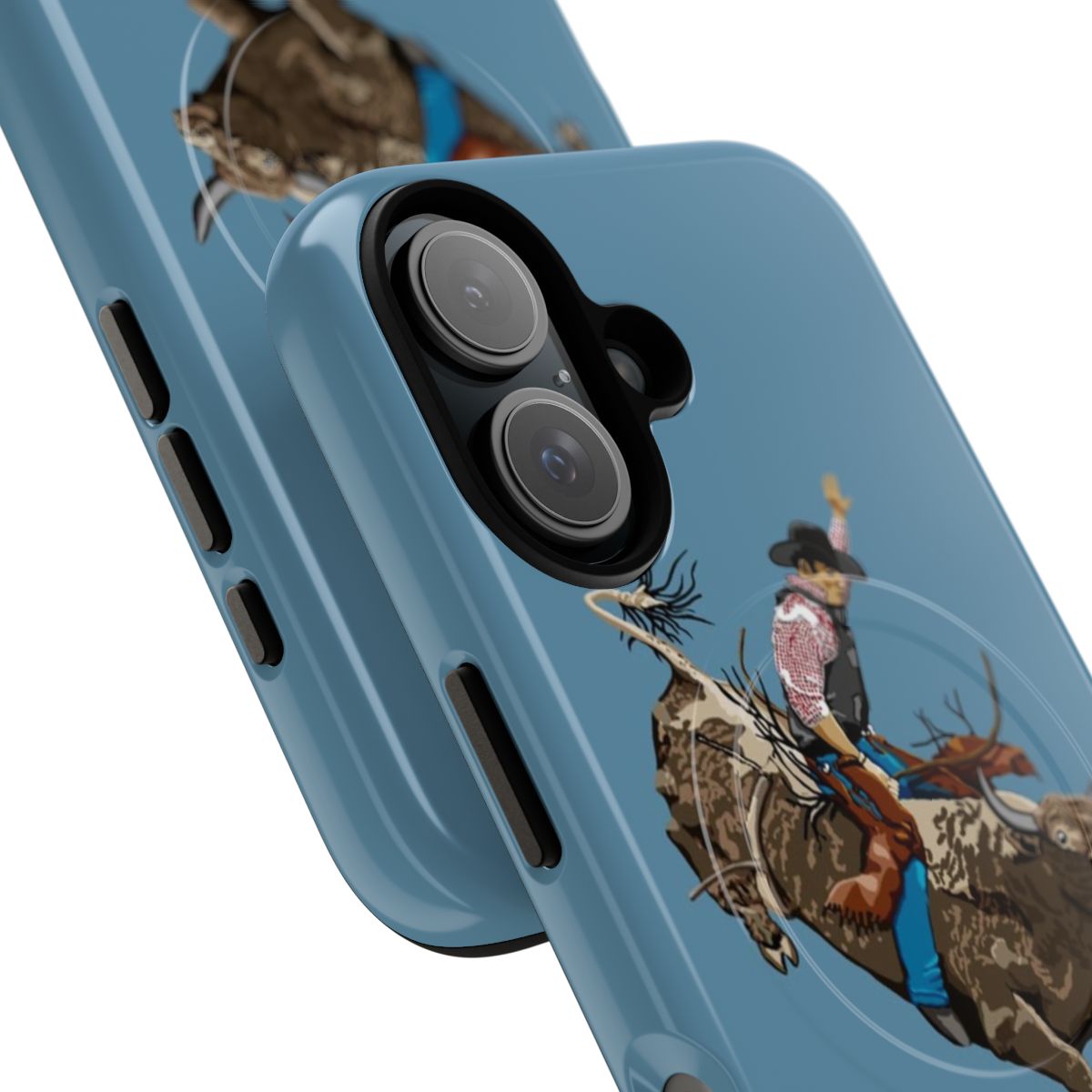 Tough cowboy-inspired magnetic phone case with vintage western and rodeo graphics - Detail