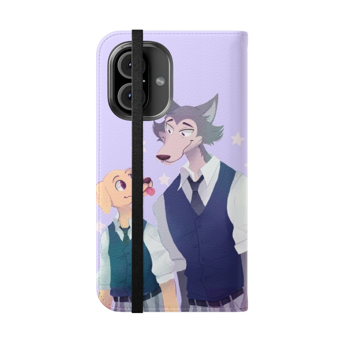 Anime-inspired furry phone case featuring characters from the popular manga/anime series Beastars. - Folded Front