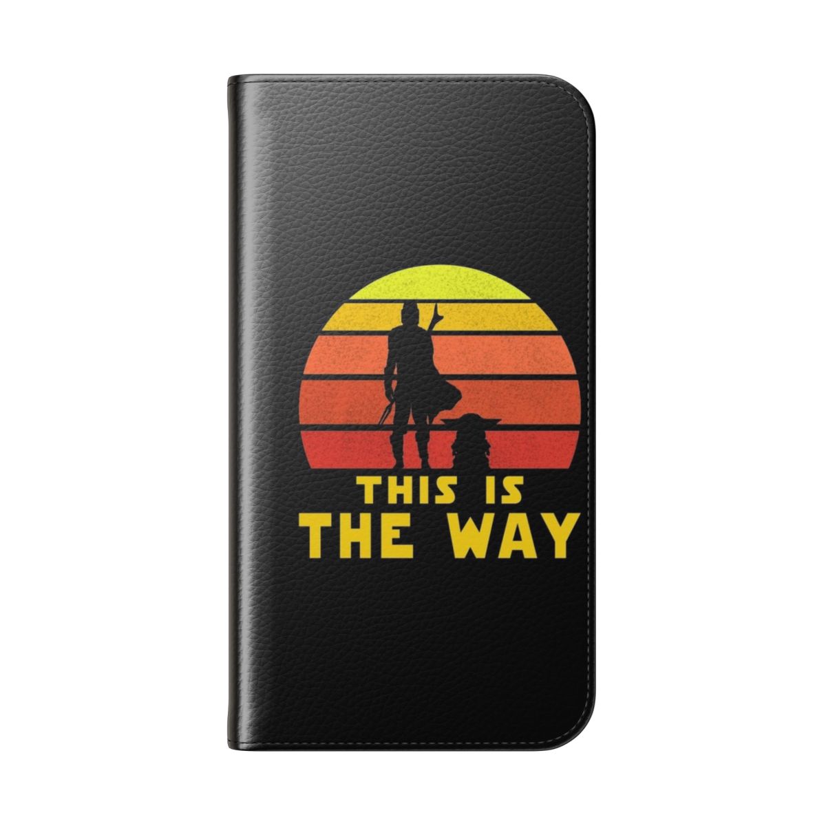 Retro-style flip phone case with Mandalorian-inspired graphics - Folded Back