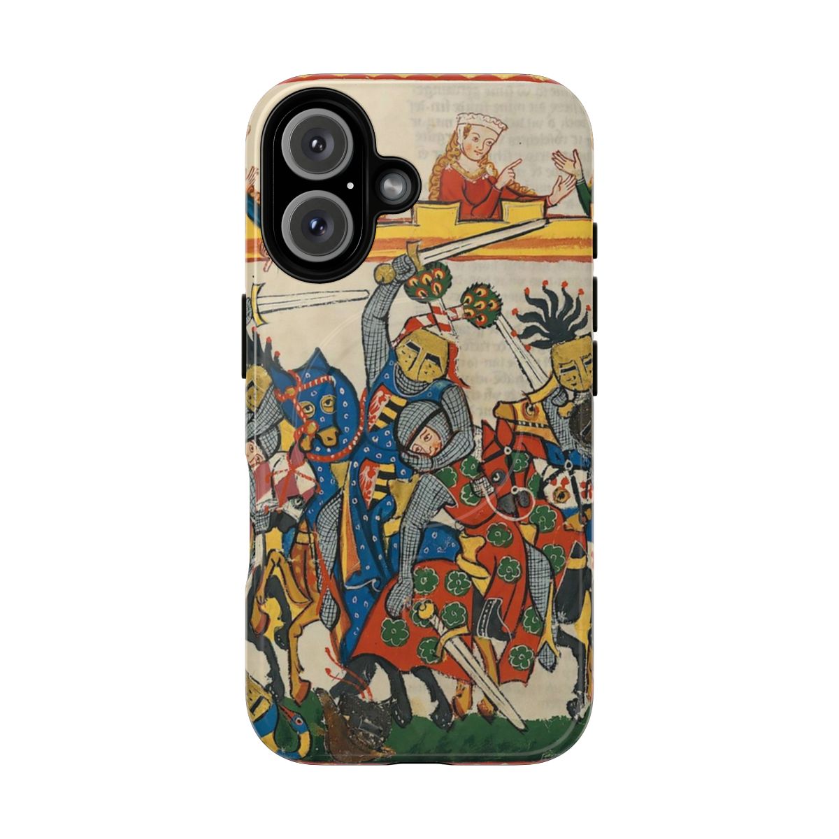 Magnetic tough phone case with medieval tournament and knight design