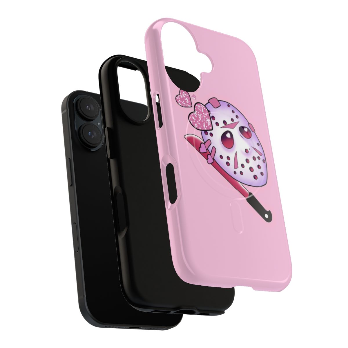 Cutie Jason Magnetic Tough Phone Case with Pink Hearts and Glitter - Layers