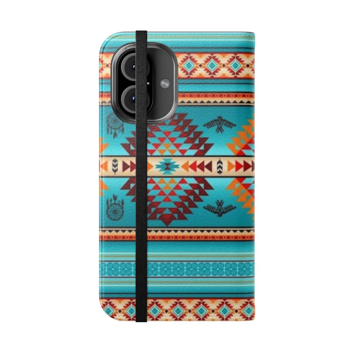 Colorful Aztec print design on a flip phone case - Folded Front