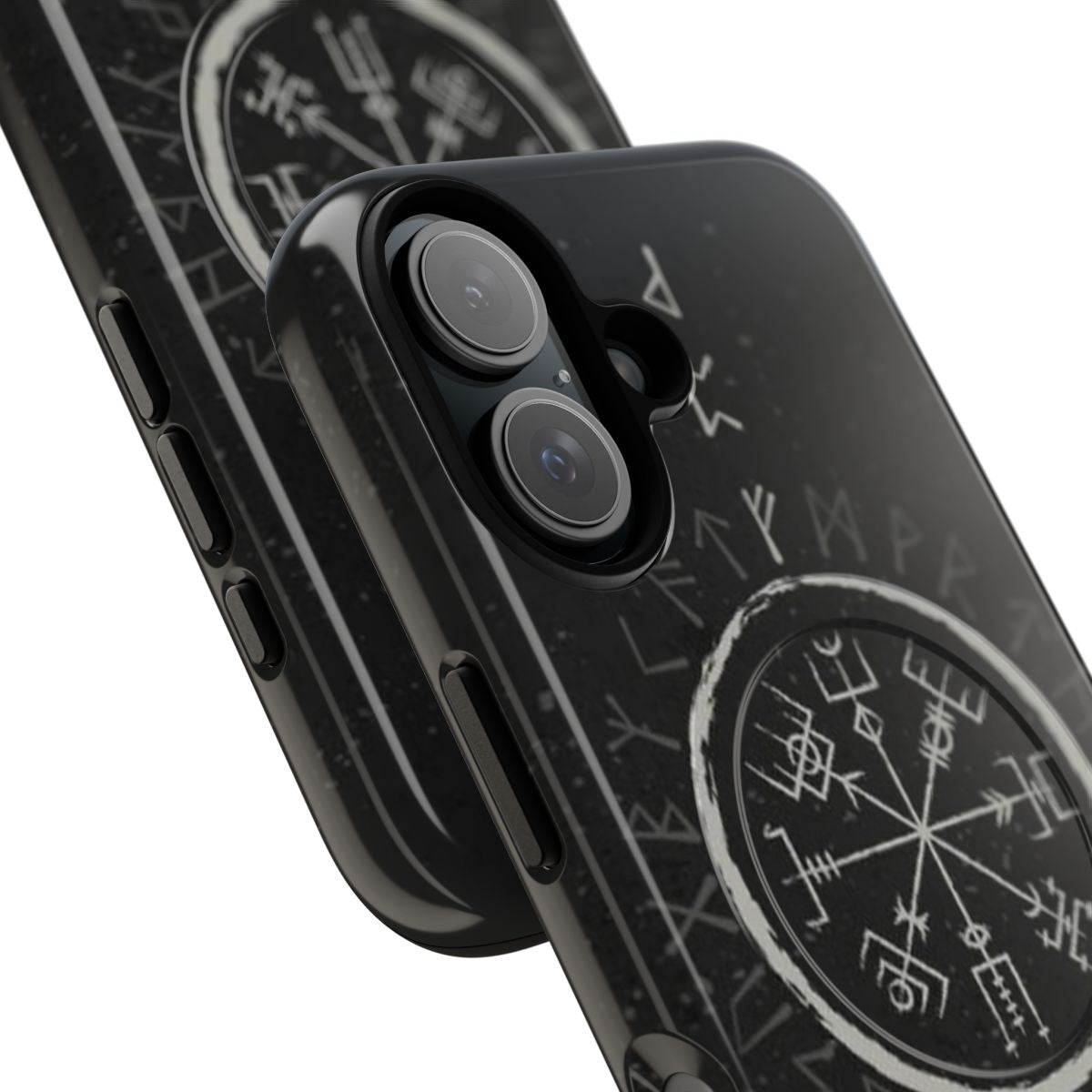 Magnetic tough phone case featuring the Vegvisir symbol and Norse runes - Detail