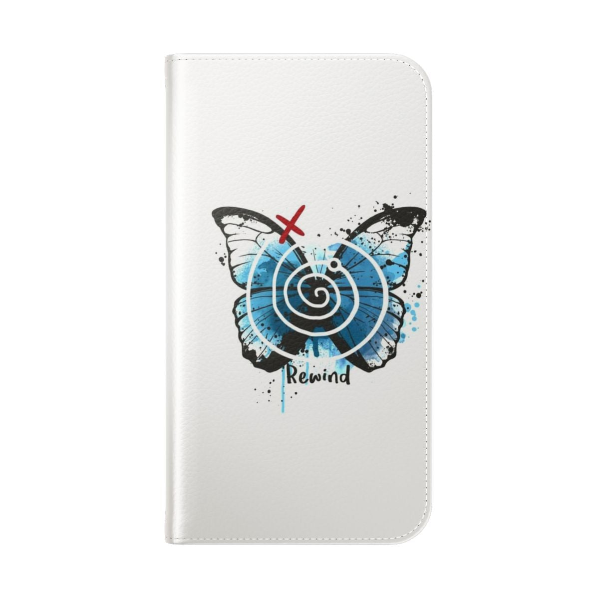 "Flip cover phone case inspired by the video game Life Is Strange, featuring elements like the butterfly logo and chaos theory." - Folded Back