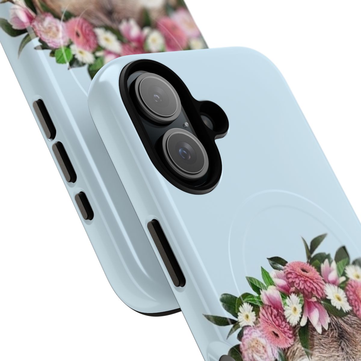 Colorful floral phone case with a spring sloth wearing a flower crown - Detail