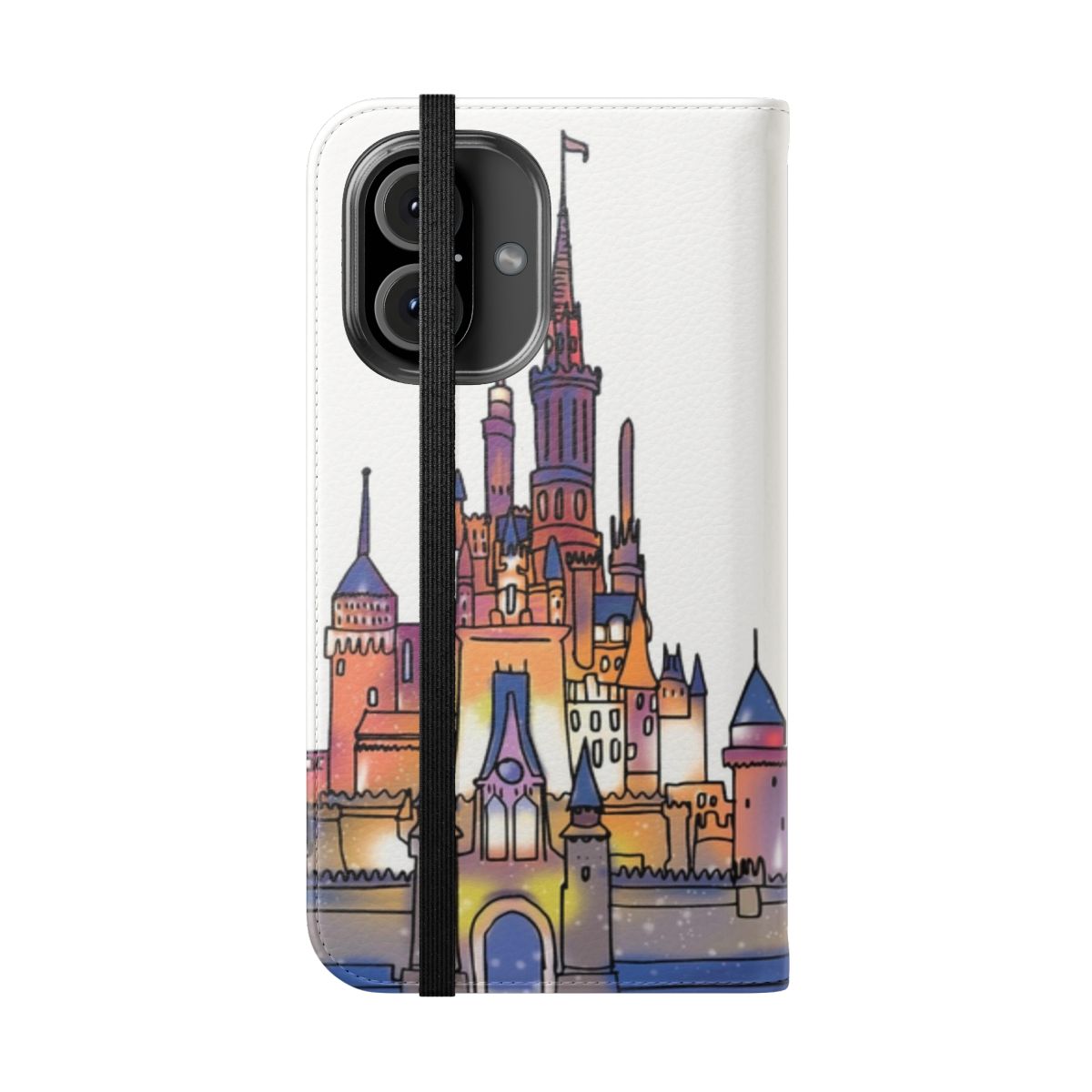 Watercolor castle-inspired glittery phone case - Folded Front