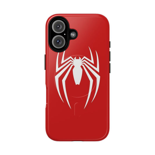 White phone case with spider web design, magnetic and tough for protection