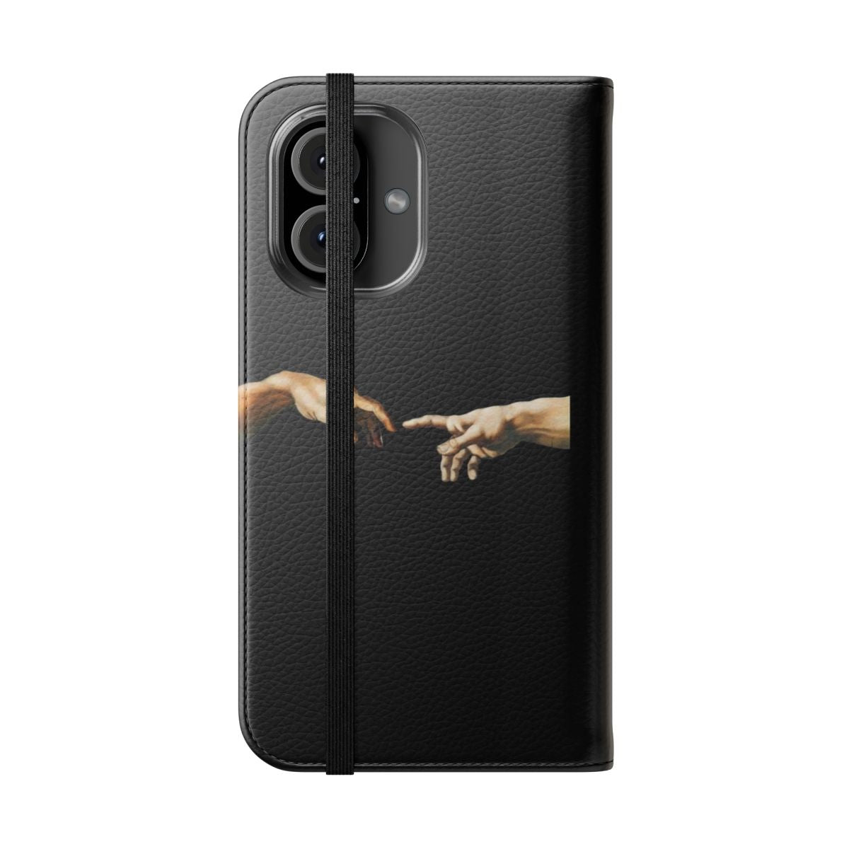 Artistic phone case featuring the iconic "The Creation of Adam" painting by Michelangelo. - Folded Front