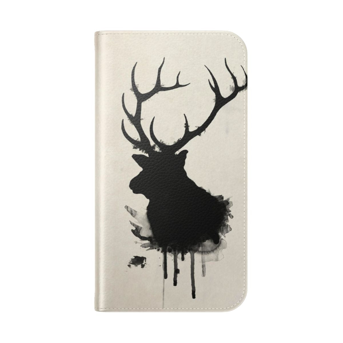 Watercolor elk design on a rustic phone case - Folded Back