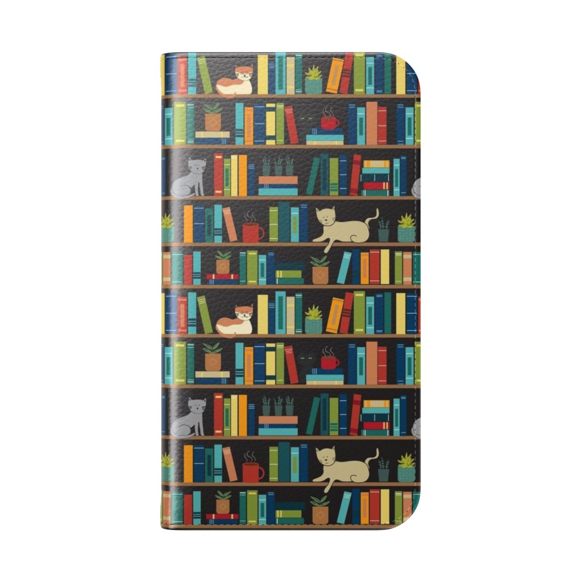 Stylish flip cover phone case for book lovers, authors, and librarians with a cat lover theme. - Folded Back