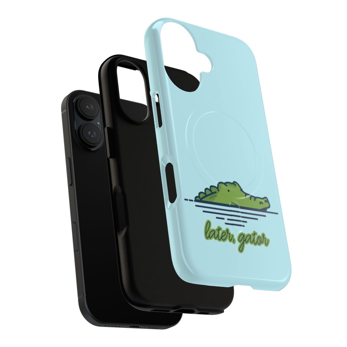 Stylish and durable magnetic phone case featuring an illustration of a gator, alligator, or crocodile in a safari-inspired design. - Layers