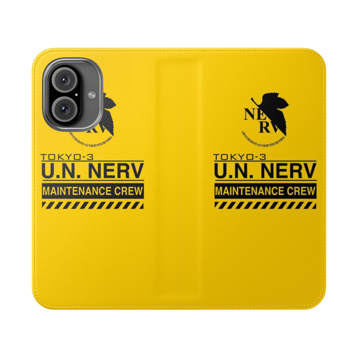 Flip cover phone case with NERV and Evangelion inspired design