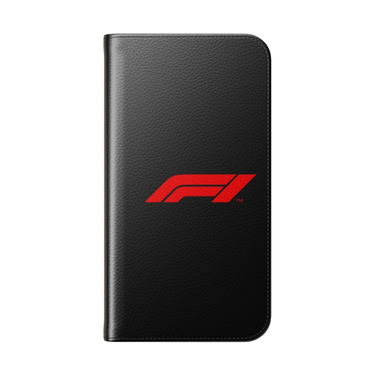 Motorsports-themed flip cover phone case with racing car design - Folded Back