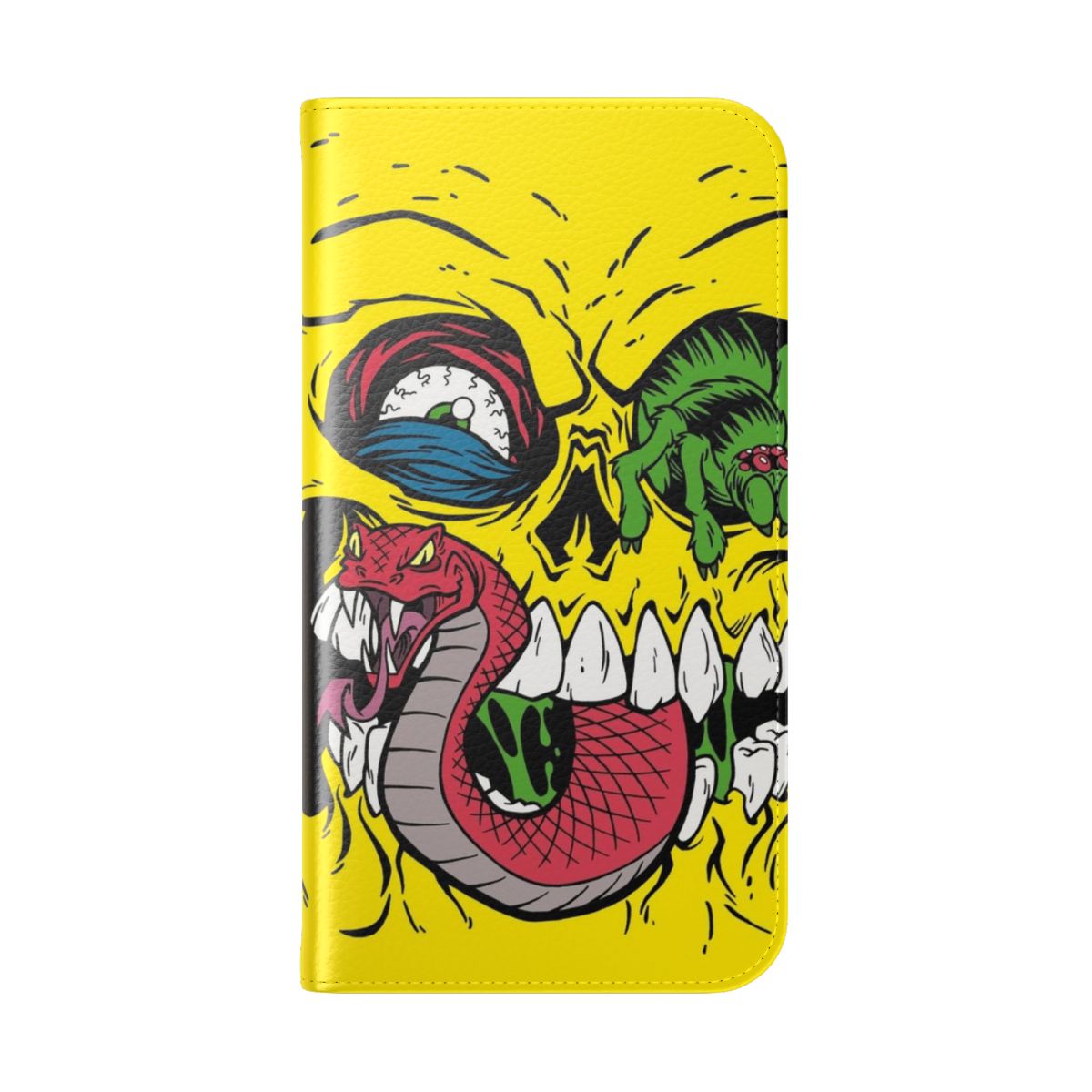 Monster-themed flip cover phone case featuring artwork by Phil Postma - Folded Back