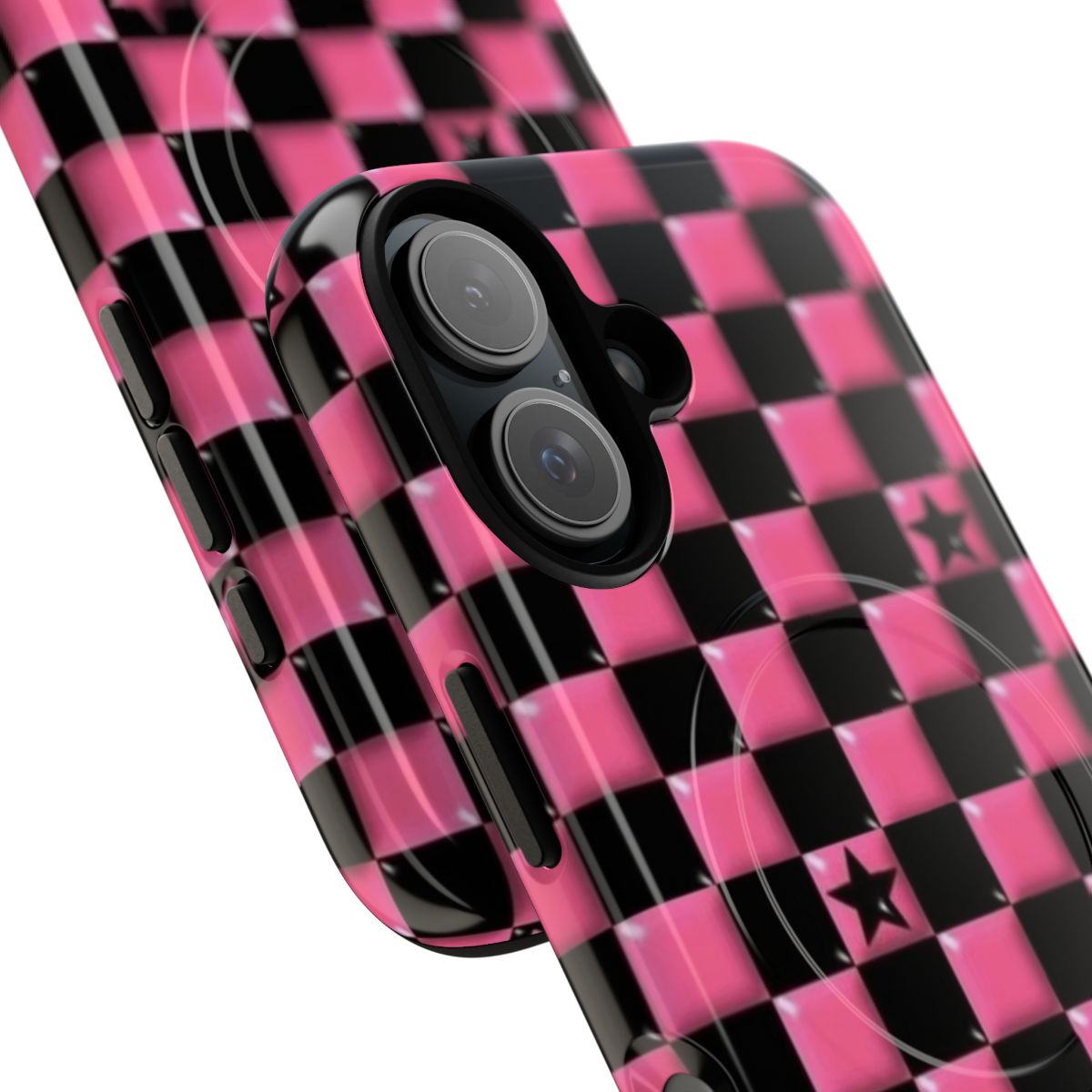 Emo-inspired black and pink phone case with star design - Detail