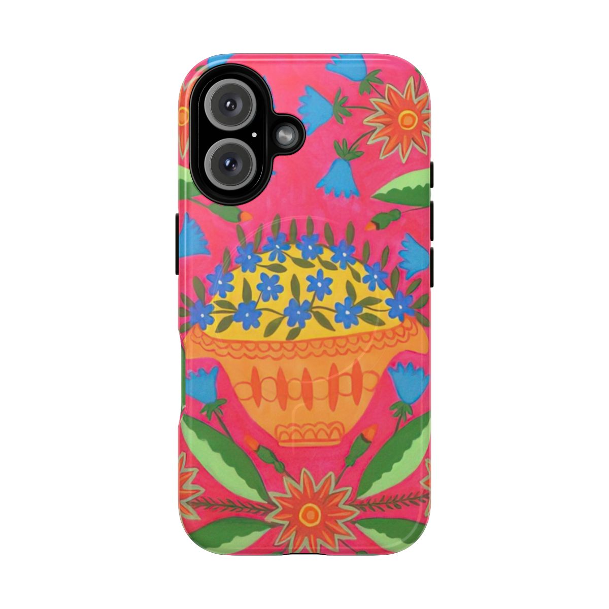 Phone case featuring the surreal and symbolic artwork of Ukrainian artist Maria Prymachenko, showcasing vibrant colors, mythical creatures, and floral patterns.