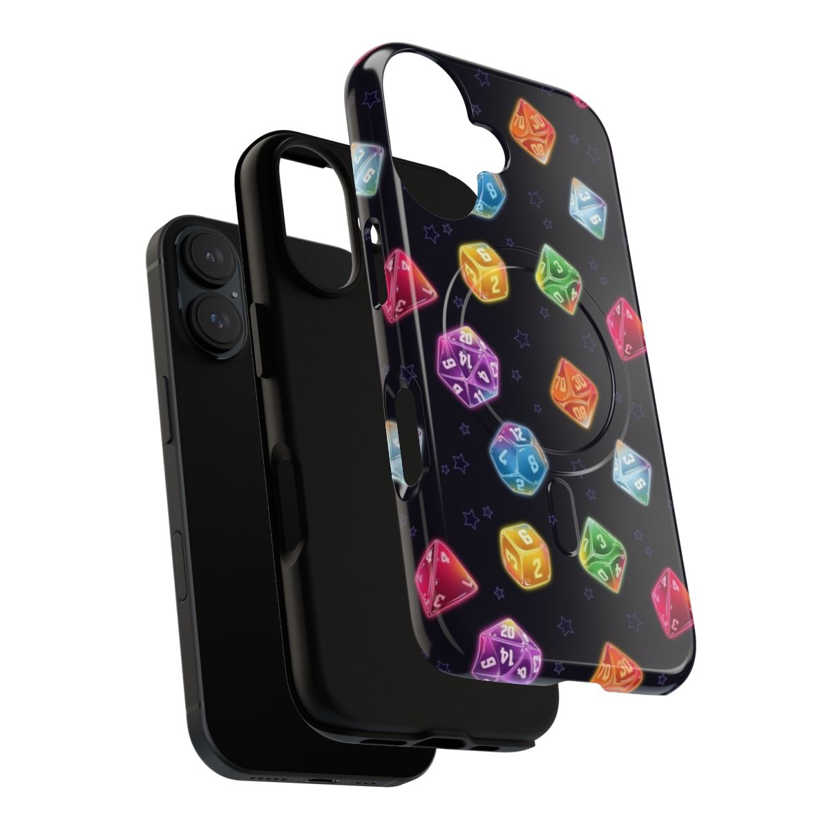 Colorful and retro-inspired magnetic phone case with dice and fantasy design - Layers