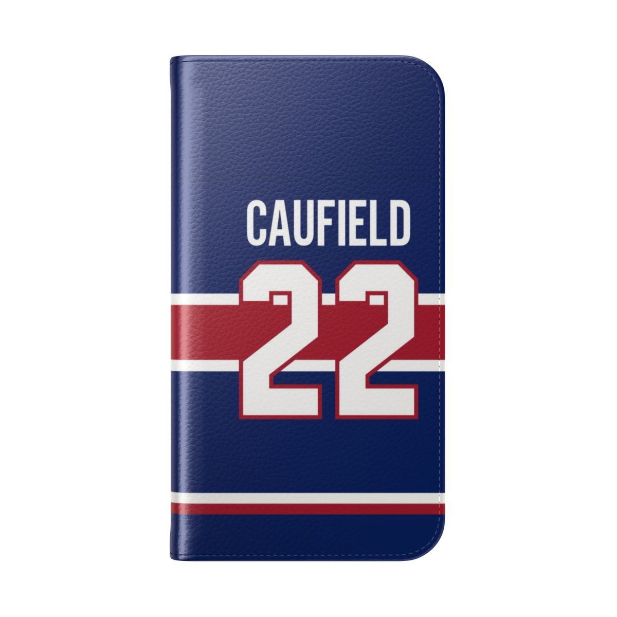 A phone case featuring a reverse Montreal Canadiens jersey design with the number 22 for player Cole Caufield. - Folded Back