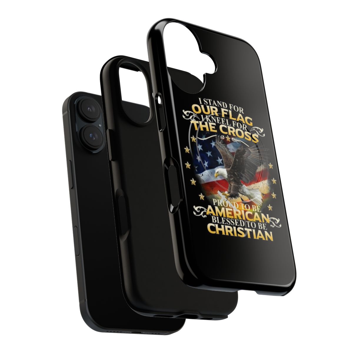 Patriotic American Christian phone case with American flag and Christian cross design - Layers