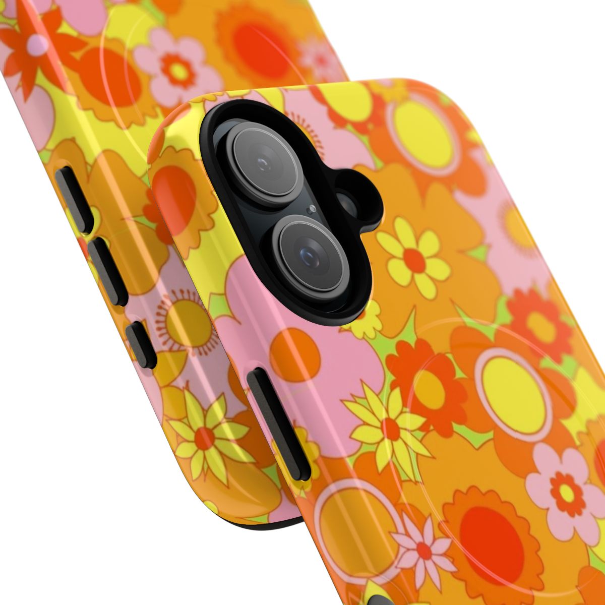 A colorful floral pattern phone case in retro 70s style - Detail