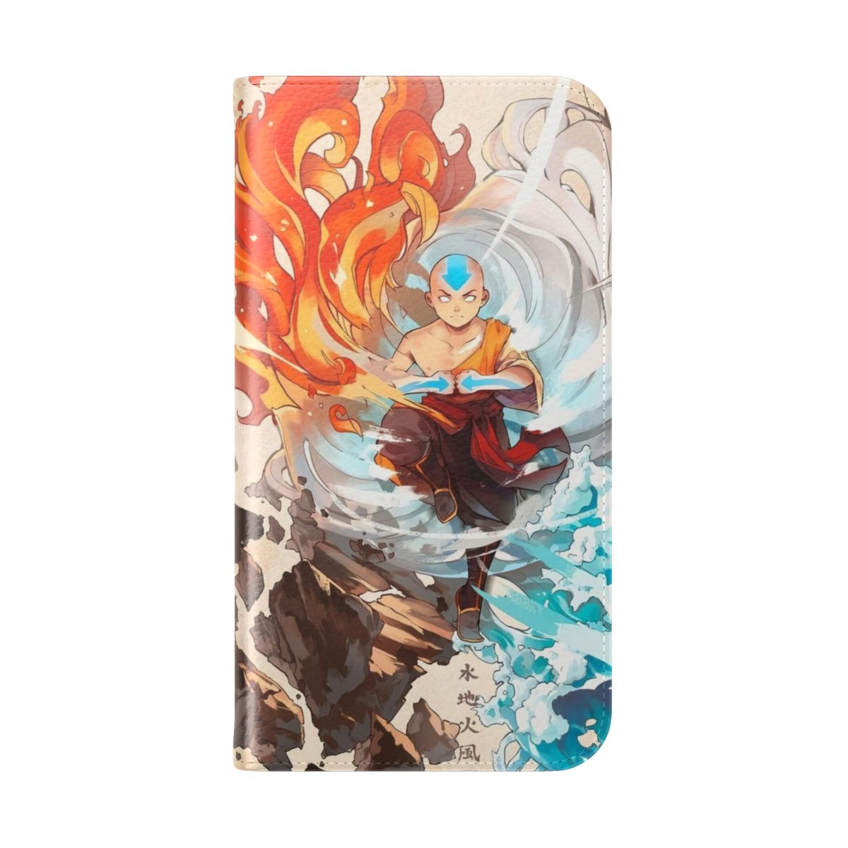 Colorful anime-style illustration of Aang, Appa, Katara, Zuko, and Toph on a flip cover phone case. - Folded Back