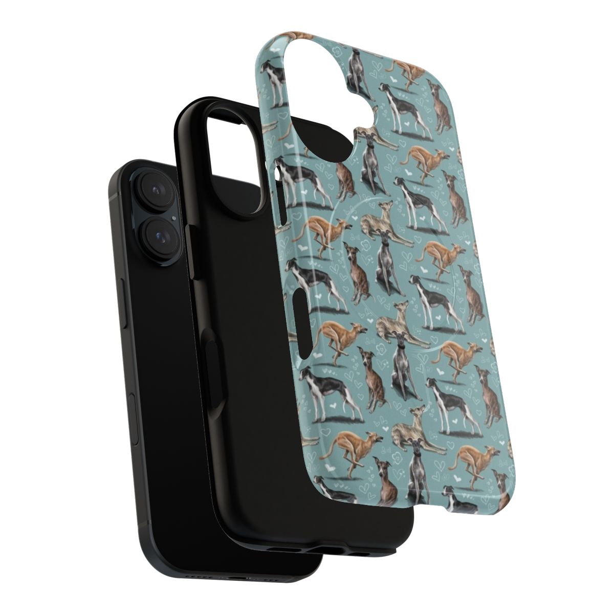 Magnetic tough phone case featuring a whippet, sighthound, or greyhound breed pattern design - Layers