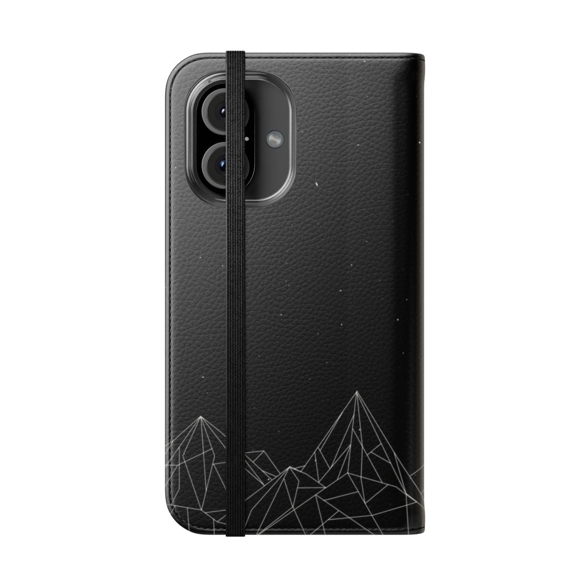 Geometric night court mountains design on a black flip cover phone case - Folded Front